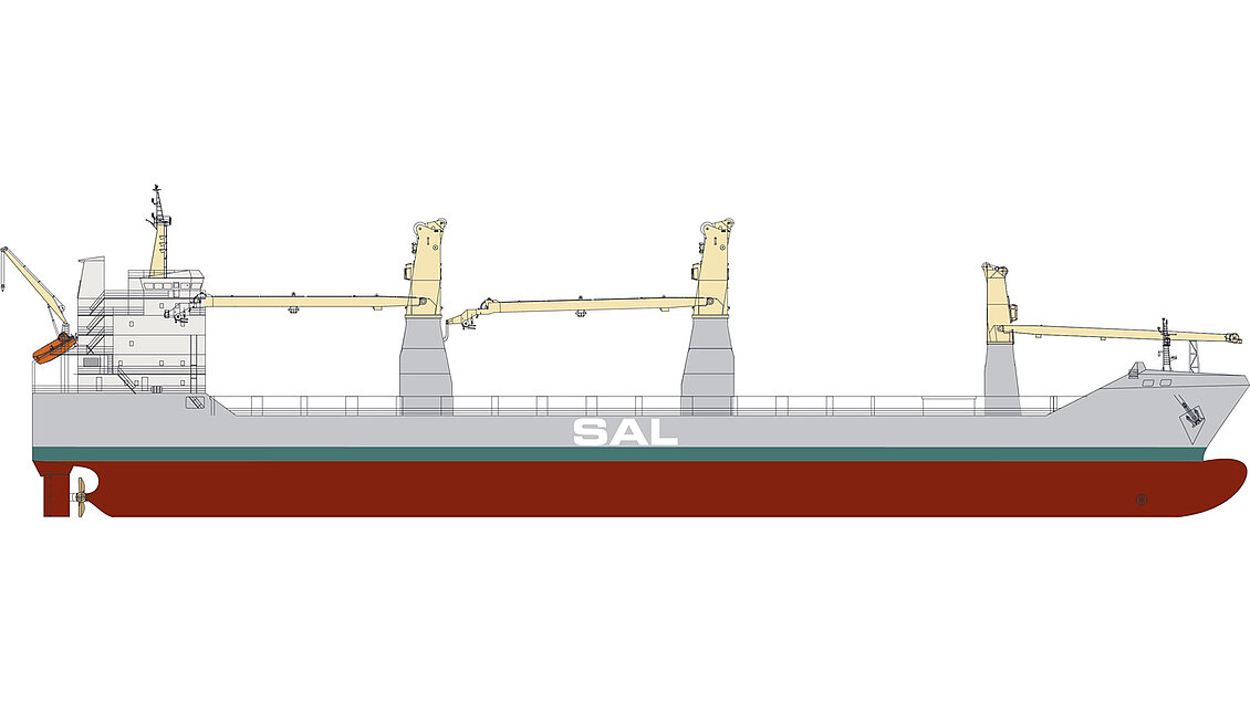 SAL heavy-lift vessel loading a wind turbine blade at dusk